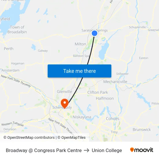 Broadway @ Congress Park Centre to Union College map