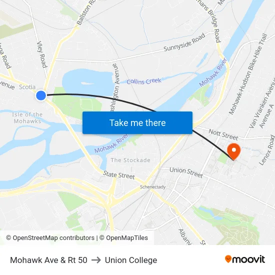 Mohawk Ave & Rt 50 to Union College map
