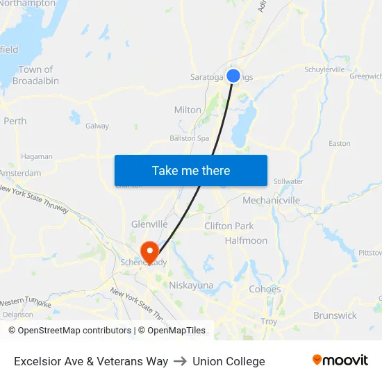Excelsior Ave & Veterans Way to Union College map