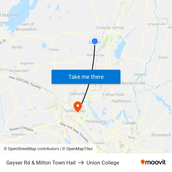 Geyser Rd & Milton Town Hall to Union College map
