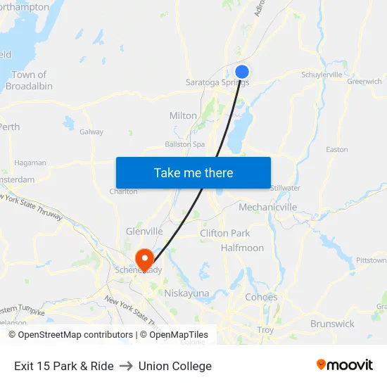 Exit 15 Park & Ride to Union College map