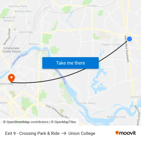 Exit 9 - Crossing Park & Ride to Union College map