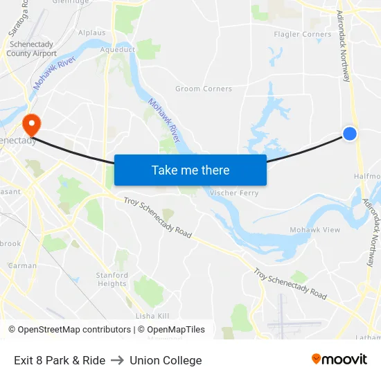 Exit 8 Park & Ride to Union College map