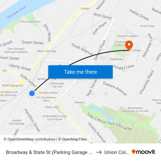 Broadway & State St (Parking Garage Crosswalk) to Union College map
