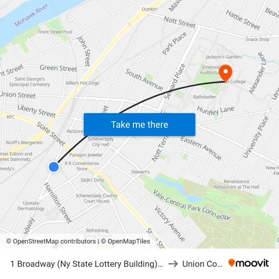 1 Broadway (Ny State Lottery Building) Northbound to Union College map
