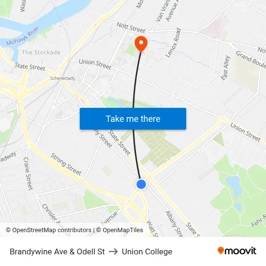 Brandywine Ave & Odell St to Union College map