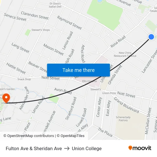 Fulton Ave & Sheridan Ave to Union College map