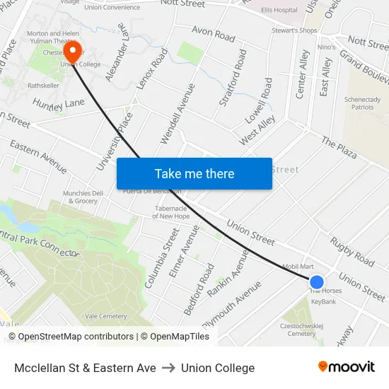 Mcclellan St & Eastern Ave to Union College map