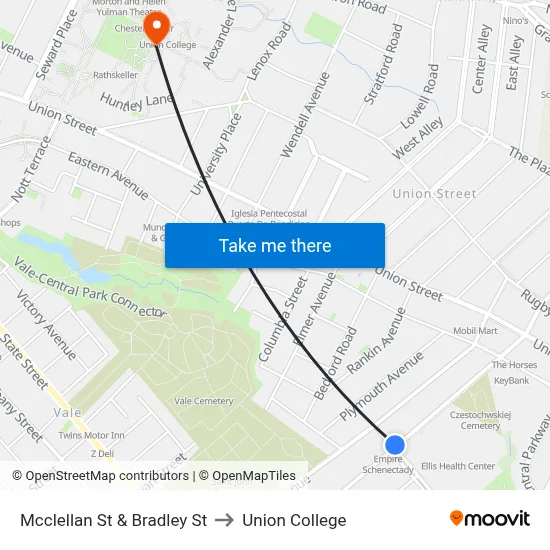 Mcclellan St & Bradley St to Union College map