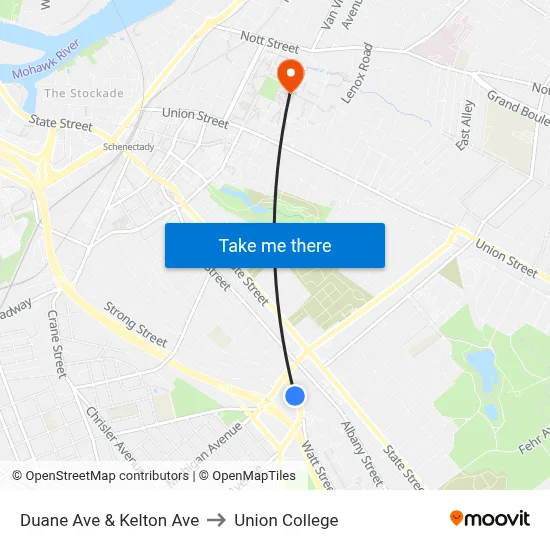 Duane Ave & Kelton Ave to Union College map