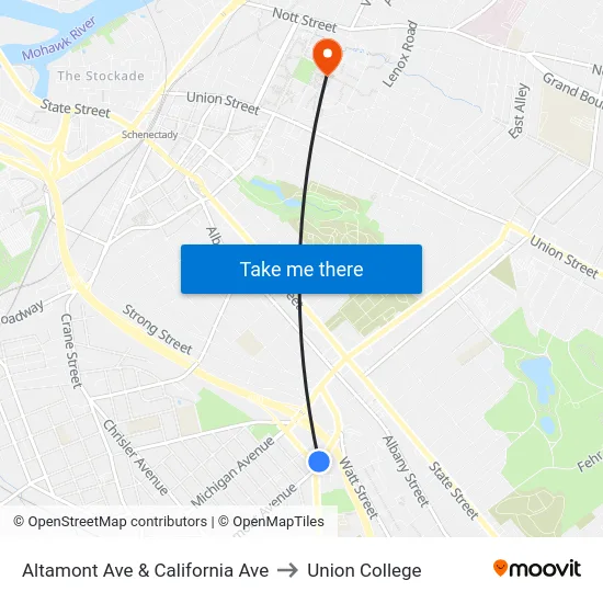 Altamont Ave & California Ave to Union College map