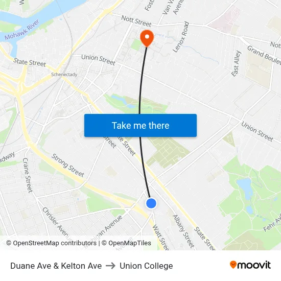 Duane Ave & Kelton Ave to Union College map