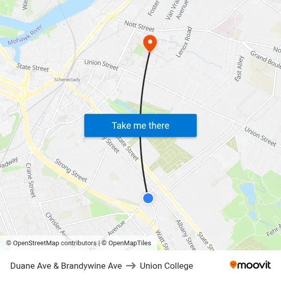 Duane Ave & Brandywine Ave to Union College map