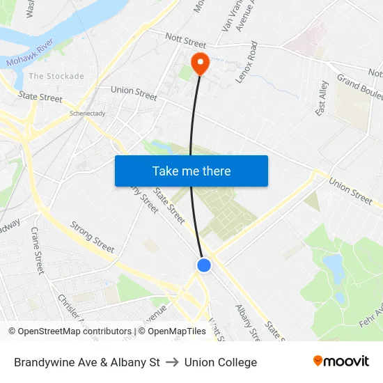 Brandywine Ave & Albany St to Union College map