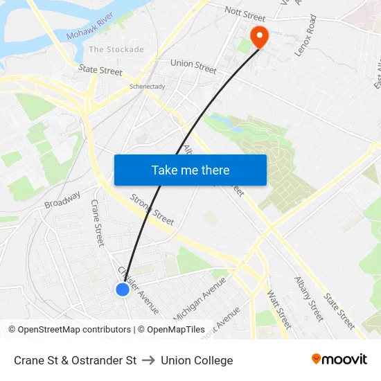 Crane St & Ostrander St to Union College map