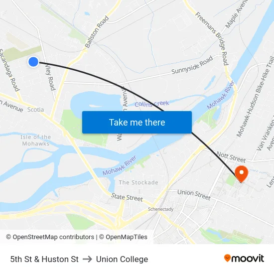 5th St & Huston St to Union College map