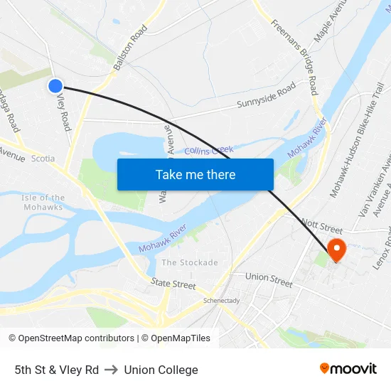 5th St & Vley Rd to Union College map
