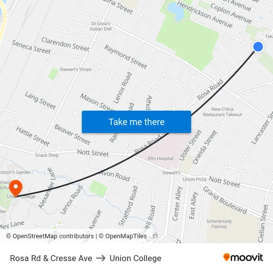 Rosa Rd & Cresse Ave to Union College map