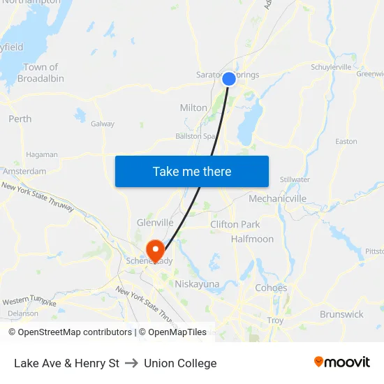 Lake Ave & Henry St to Union College map