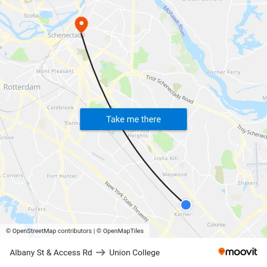Albany St & Access Rd to Union College map