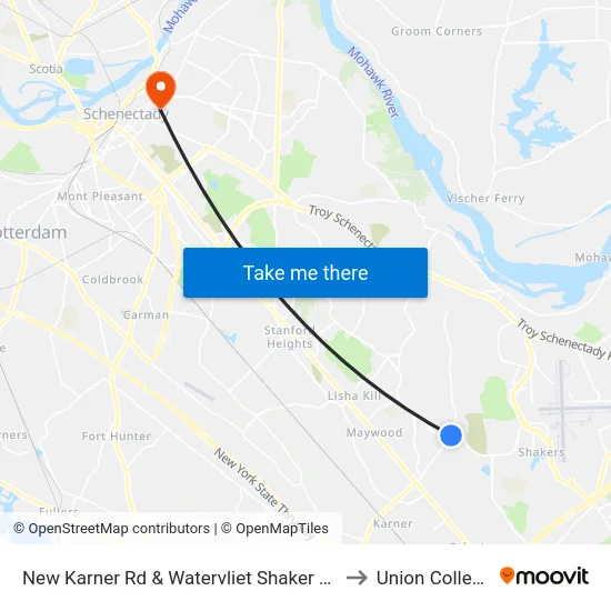 New Karner Rd & Watervliet Shaker Rd to Union College map