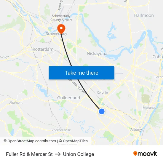 Fuller Rd & Mercer St to Union College map