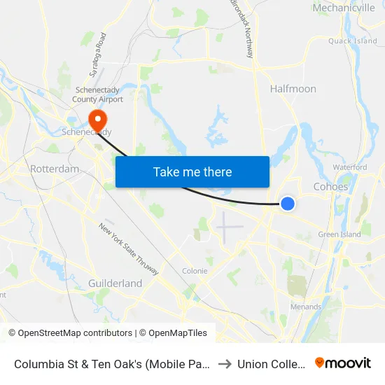 Columbia St & Ten Oak's (Mobile Park) to Union College map