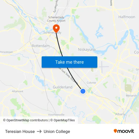 Teresian House to Union College map