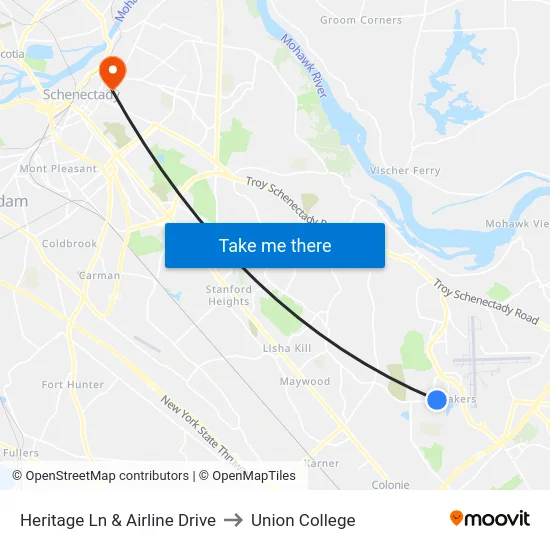 Heritage Ln & Airline Drive to Union College map