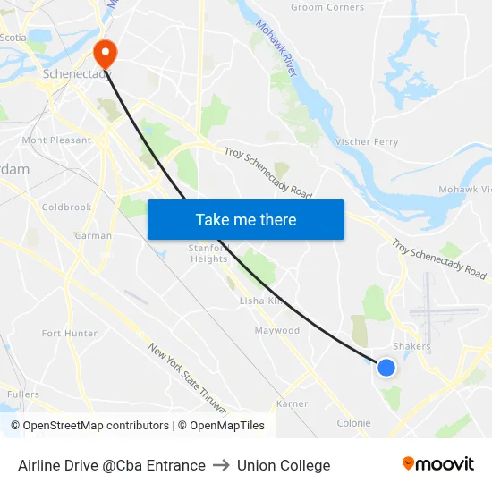 Airline Drive @Cba Entrance to Union College map