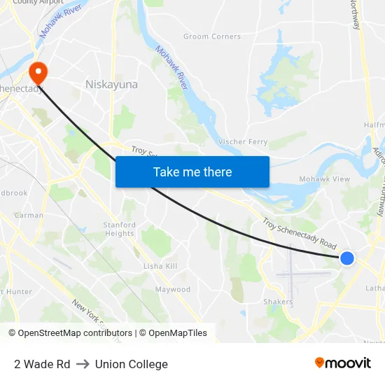 2 Wade Rd to Union College map
