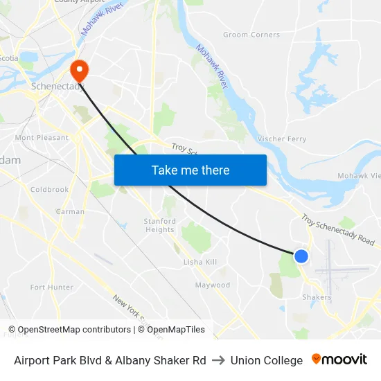 Airport Park Blvd & Albany Shaker Rd to Union College map