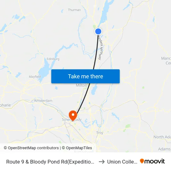 Route 9 & Bloody Pond Rd(Expedition Pk) to Union College map