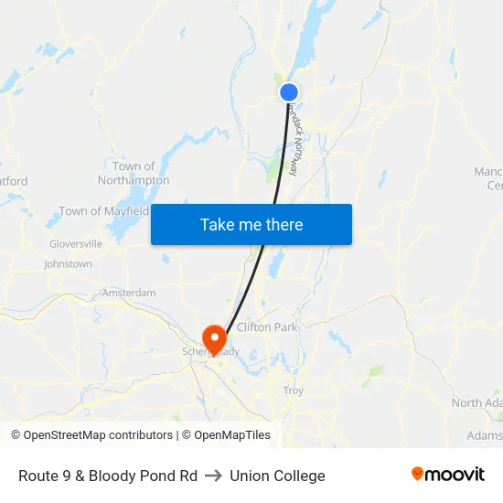Route 9 & Bloody Pond Rd to Union College map