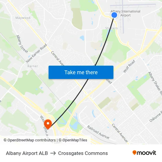 Albany Airport ALB to Crossgates Commons map
