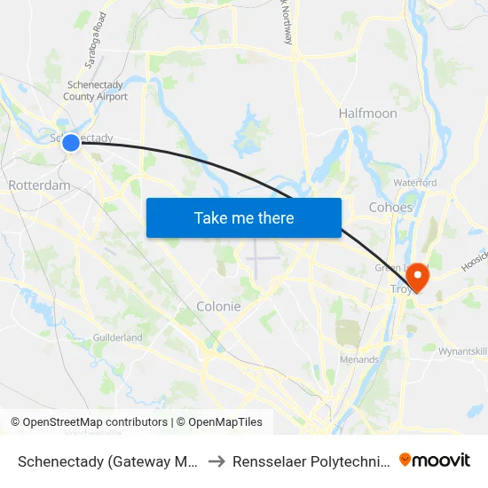 Schenectady (Gateway Mobility Hub) to Rensselaer Polytechnic Institute map