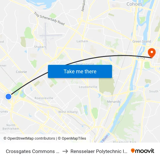 Crossgates Commons Station to Rensselaer Polytechnic Institute map