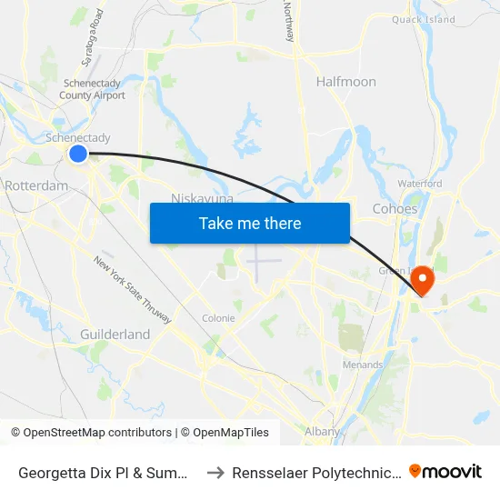 Georgetta Dix Pl & Summit Towers to Rensselaer Polytechnic Institute map