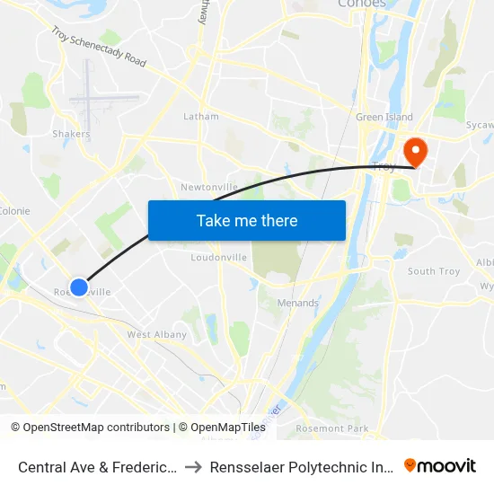 Central Ave & Frederick Ave to Rensselaer Polytechnic Institute map