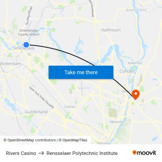 Rivers Casino to Rensselaer Polytechnic Institute map