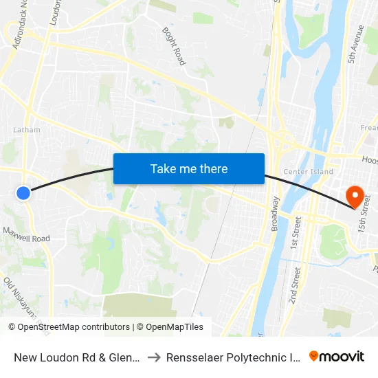 New Loudon Rd & Glennon Rd to Rensselaer Polytechnic Institute map