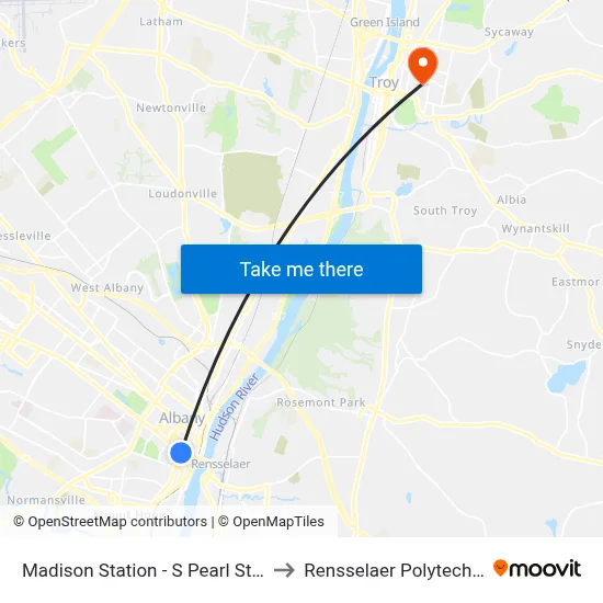 Madison Station - S Pearl St & Madison Ave to Rensselaer Polytechnic Institute map