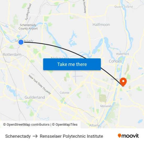 Schenectady to Rensselaer Polytechnic Institute map