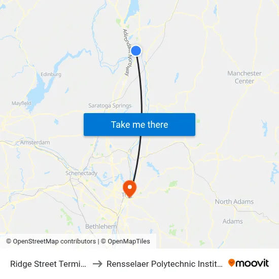 Ridge Street Terminal to Rensselaer Polytechnic Institute map
