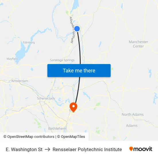 E. Washington St to Rensselaer Polytechnic Institute map