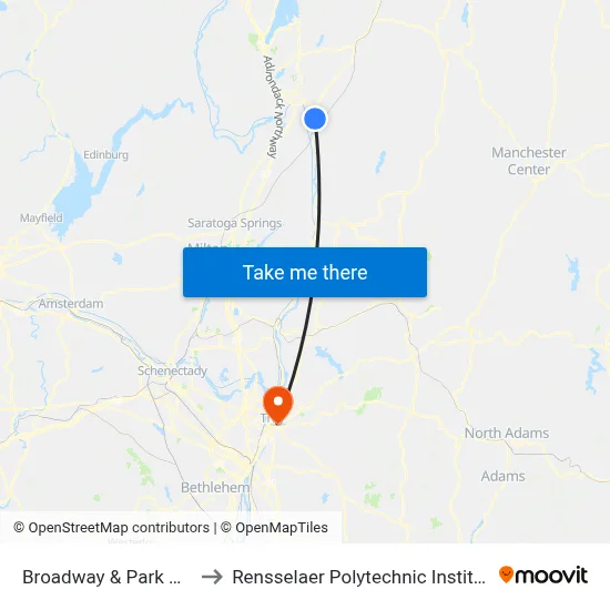 Broadway & Park Ave to Rensselaer Polytechnic Institute map
