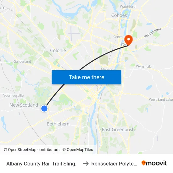 Albany County Rail Trail Slingerlands (Nature Bus) to Rensselaer Polytechnic Institute map