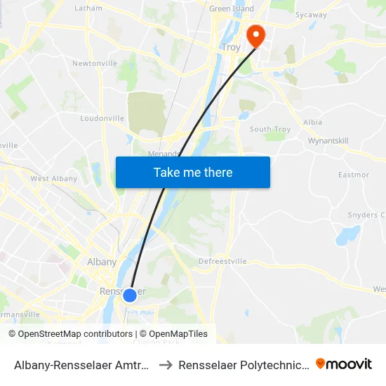 Albany-Rensselaer Amtrak Station to Rensselaer Polytechnic Institute map