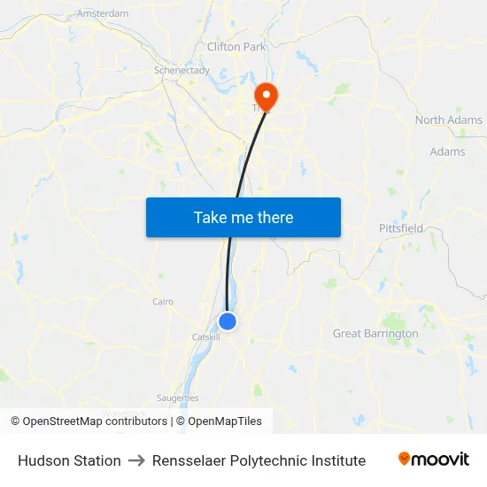 Hudson Station to Rensselaer Polytechnic Institute map