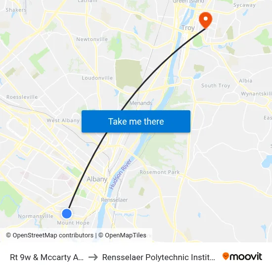 Rt 9w & Mccarty Ave to Rensselaer Polytechnic Institute map